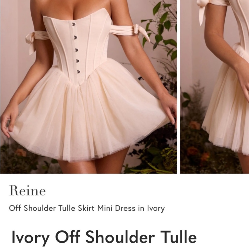 Oh Polly Ivory Off Shoulder Tulle Mini Dress